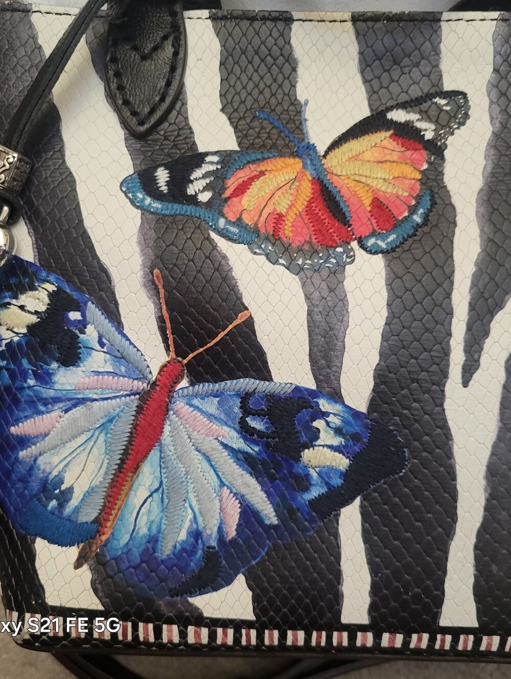 BRIGTON Butterfly Embroidered Zebra Tote Bag - Black & Multicolor